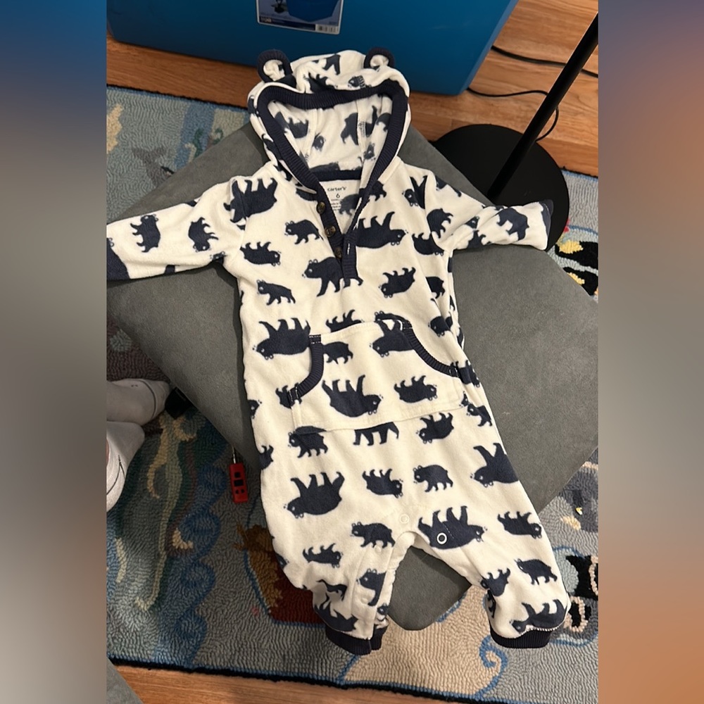 Carters 6M Hooded Flannel Long-Sleeve & Pants Onesie